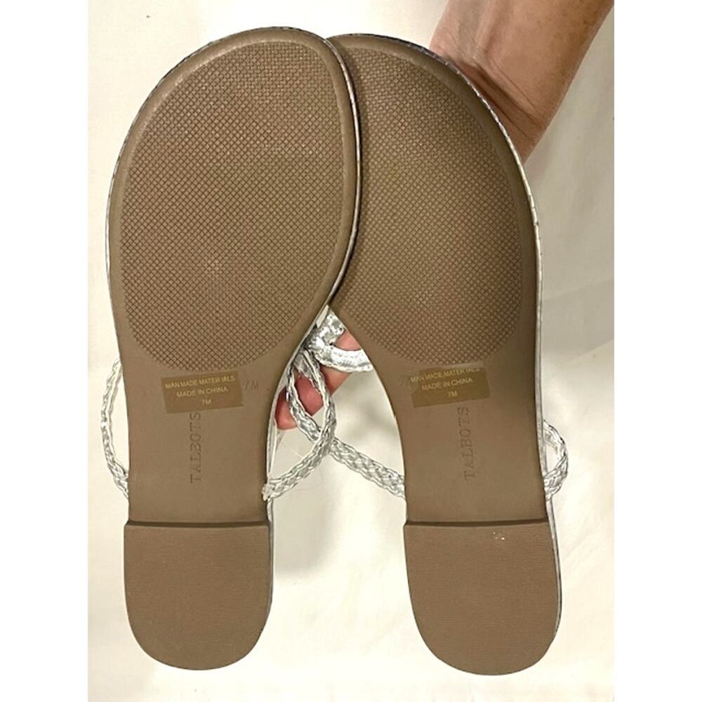 NWT Talbots Cece Thong Sandals Size 7 Womens Silver Slip On Braided Metallic - Picture 6 of 9
